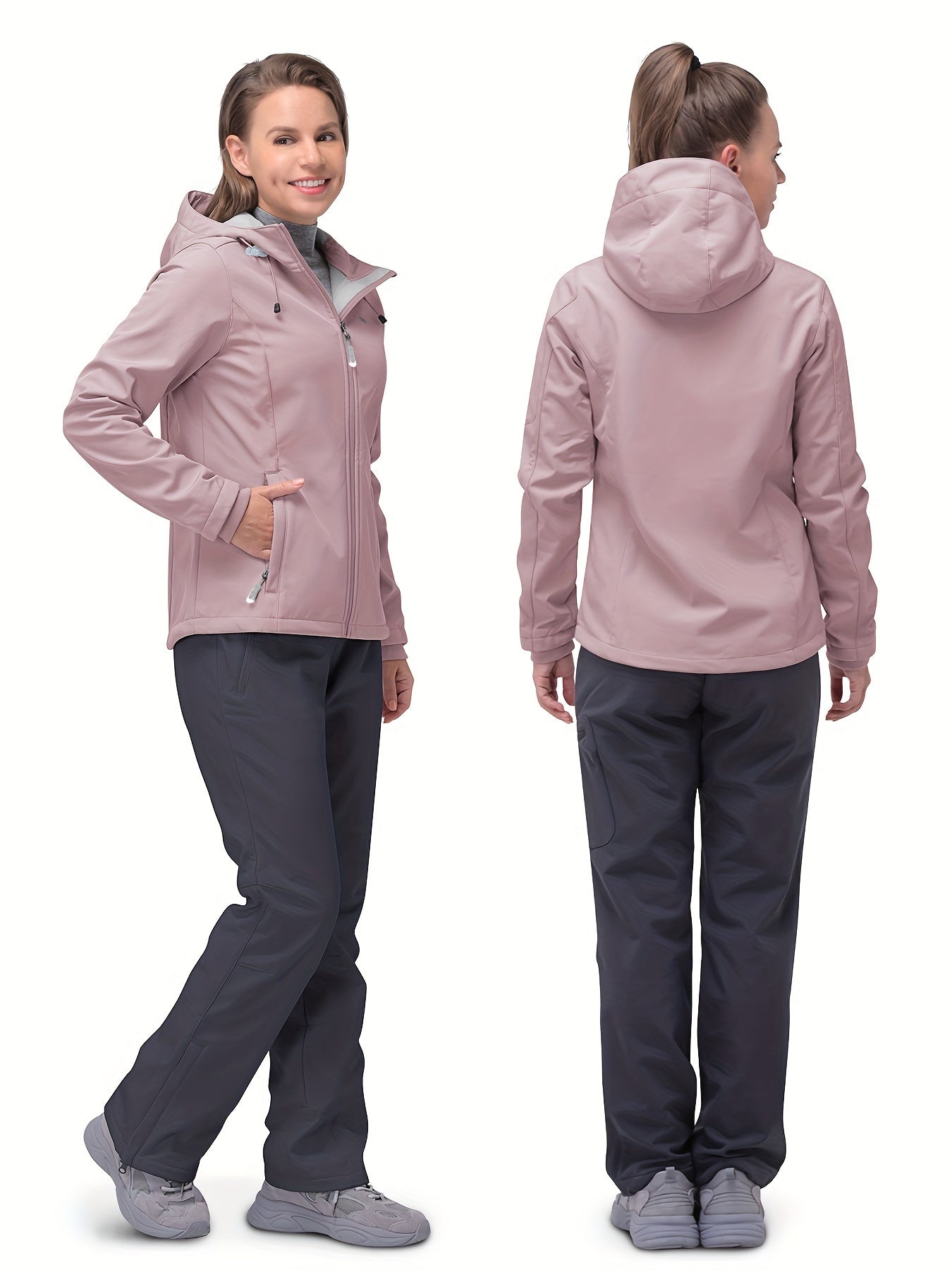 Damen-Outdoorjacke in Rosa, wasserabweisend, mit Kapuze und Reißverschlusstaschen. Perfekt für Wandern und Freizeit. Bequeme Passform.