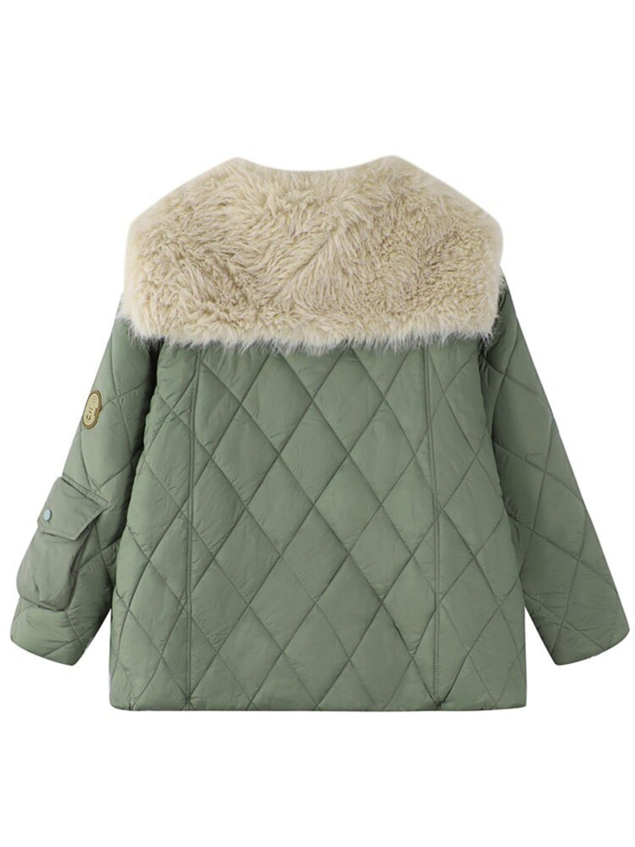 Grüne Steppjacke mit Kunstfellkragen, warm und stilvoll, ideal für Wintermode. Perfekt für Damen, die trendige und funktionale Kleidung suchen.
