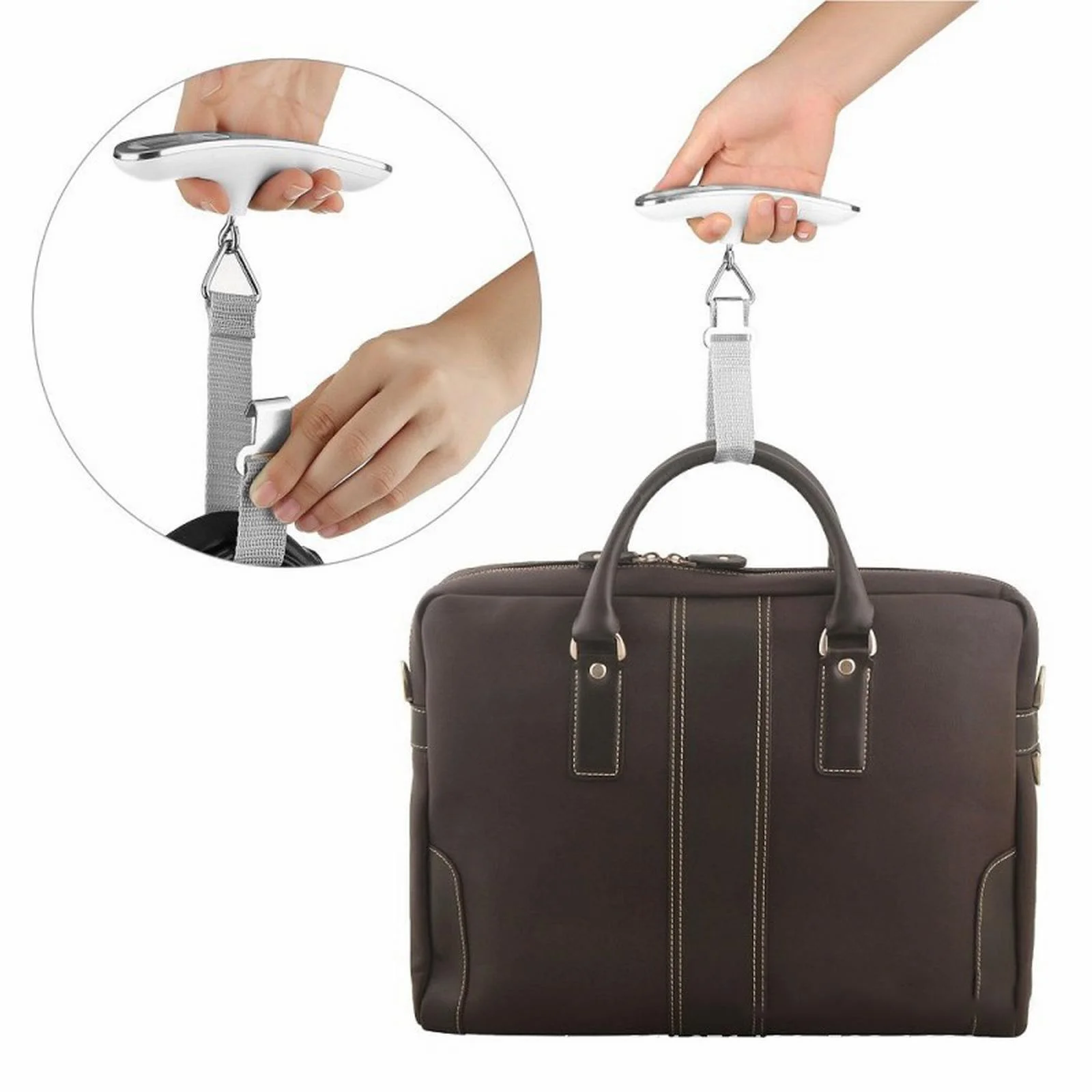 Braune Leder-Aktentasche mit ergonomischem, weißem Handgriff, ideal für Geschäftsreisen.