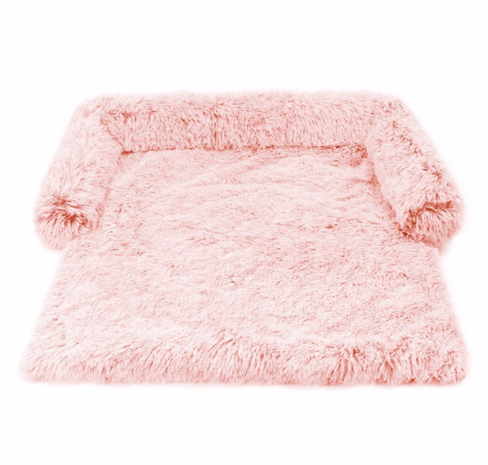 Rosa flauschiges Hundebett, rechteckig, Plüschmaterial, gemütlich, ideal für Haustiere.