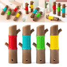 Katzenspielzeug aus Holz mit bunten Silikonbürsten, ideal zur Zahnpflege und Unterhaltung. Perfekt für Katzenliebhaber und Haustierbedarf.
