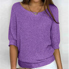 Lila Strickpullover Damen, lässiger Schnitt, 3/4-Ärmel, weiches Material, ideal für Frühling und Herbst, modischer Freizeitlook.