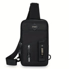 Schwarze Umhängetasche für Herren, wasserdicht, mit USB-Anschluss, ideal für Reisen.