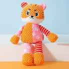 Plüsch-Tiger Stofftier, orange-rosa, mit gestreiften und gepunkteten Mustern, ideal als Kuscheltier für Kinderzimmer oder Geschenkidee.