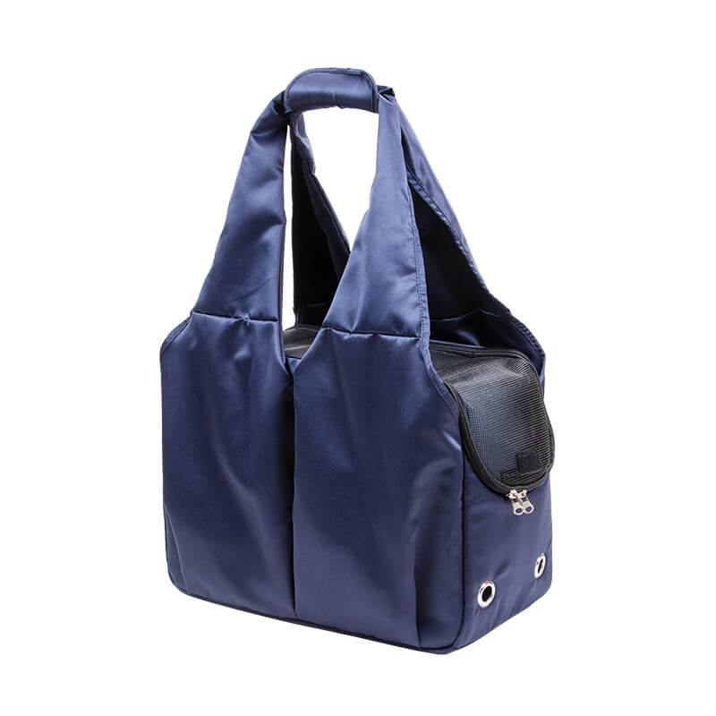 Blaue tragbare Schultertasche für Haustiere, robustes Design, ideal für Reisen.