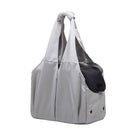 Tragbare graue Schultertasche für Haustiere, stilvolles Design, atmungsaktives Netz, Reißverschluss.