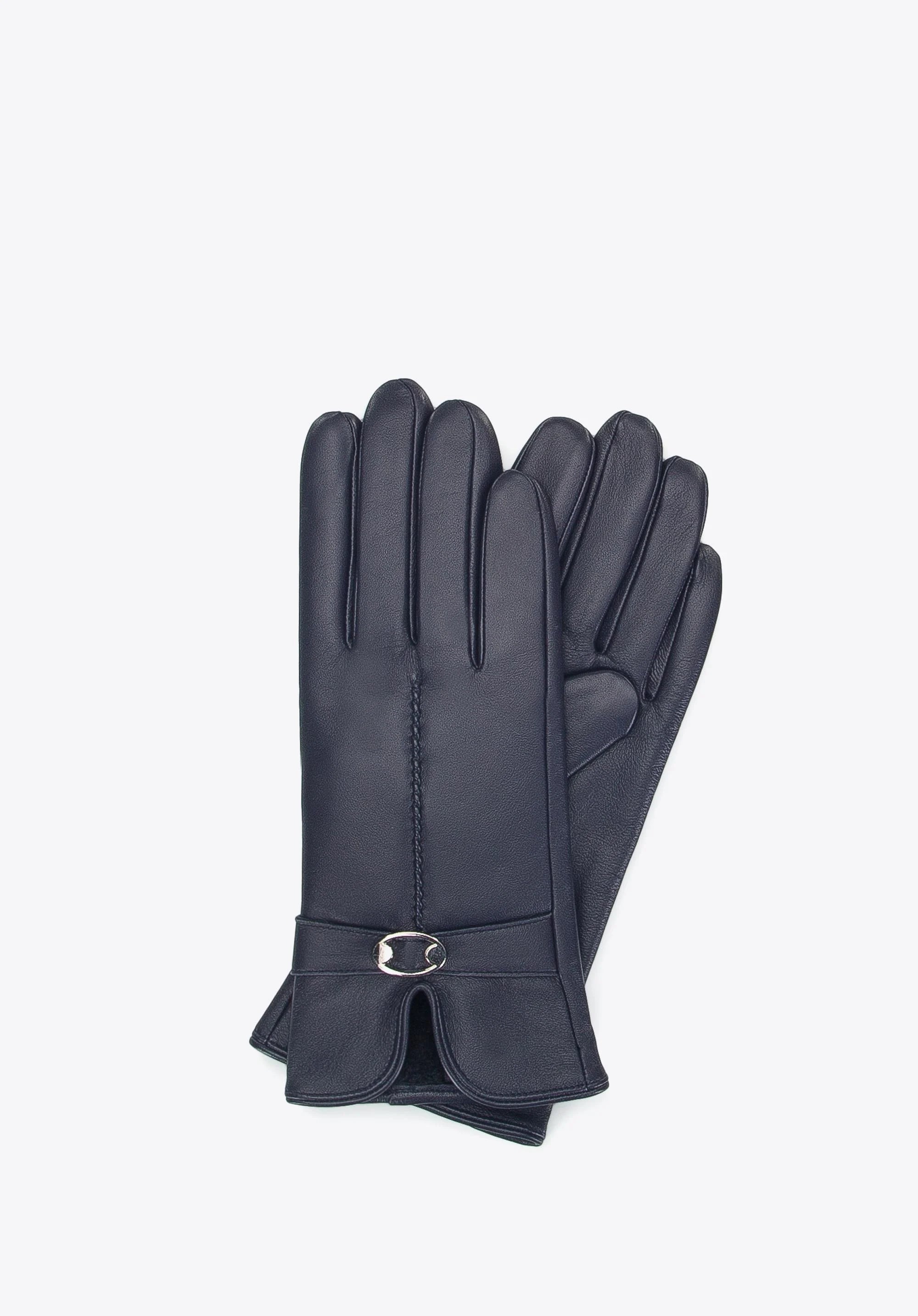 Elegante graue Lederhandschuhe für Damen, ideal für Herbst und Winter. Hochwertiges Material, stilvolles Design, perfekte Passform.