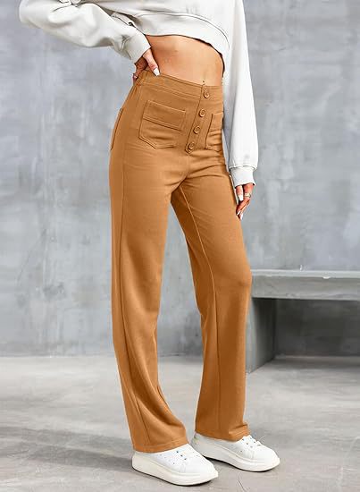 Damenhose, hoch tailliert, elastisch, casual, in Beige. Perfekt für modische Freizeitlooks. Bequeme Passform, ideal für den Alltag.