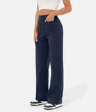 Damenhose mit hohem Bund, elastisch, lässig, dunkelblau. Perfekt für Freizeit und Büro. Bequeme Passform, modischer Look.