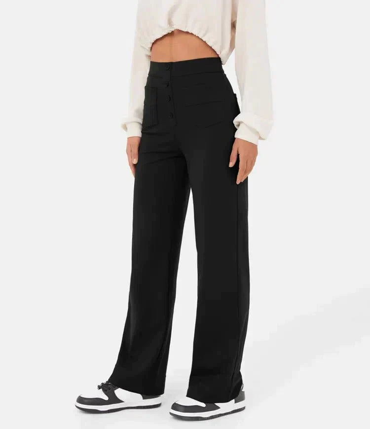 Damenhose, hoch tailliert, elastisch, schwarz, lässig. Perfekt für Freizeit und Büro. Modisch, bequem, vielseitig kombinierbar.