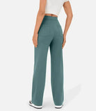 Damenhose mit hohem Bund, elastisch, lässig, in Grün. Perfekt für Freizeit und Alltag. Bequem und stilvoll, ideal für jede Garderobe.