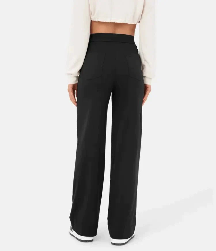 Damenhose mit hoher Taille, elastisch, schwarz, lässig. Perfekt für Freizeit und Büro. Bequem und stilvoll, ideal für jeden Anlass.