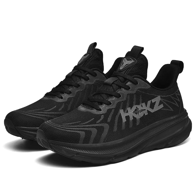 Schwarze Herren-Laufschuhe, atmungsaktiv, rutschfest, sportlich, modisch, bequem.