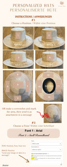 Personalisierter Hut aus Leder, anpassbar mit Text in verschiedenen Positionen und Schriftarten. Perfekt für individuelle Geschenke und Modeaccessoires.