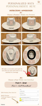 Personalisierter Fedora-Hut aus Stroh, anpassbar mit verschiedenen Schriftarten und Positionen. Ideal für individuelle Mode und einzigartige Geschenke.