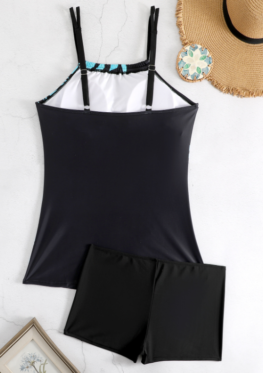 Damen Tankini Set Schwarz, Badeanzug mit Shorts, Sommermode, Strandbekleidung, Bademode.