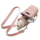 Rosa Umhängetasche mit Flaschenhalter und Smartphone-Fach, ideal für Reisen und Outdoor-Aktivitäten.