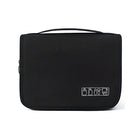 Schwarze Kulturtasche mit Symbolen, Reise-Organizer, wasserdicht, kompakt, Unisex.