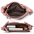 Rosa Damenhandtasche aus Leder, geräumig, mit Fächern, ideal für Alltag und Büro.