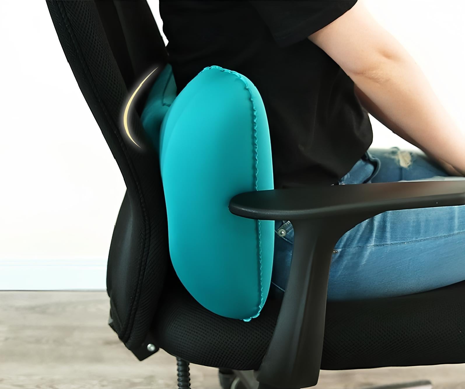 Ergonomisches Lendenkissen türkis, Bürostuhl Rückenstütze, Komfort Sitzkissen.