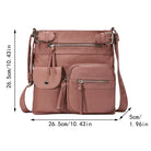 Damen Umhängetasche rosa Leder, mehrere Fächer, Reißverschlüsse, modisch, 26,5 cm.