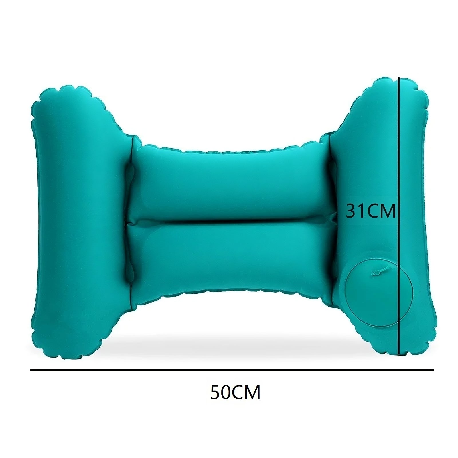 Aufblasbares Nackenkissen türkis, 50x31 cm, ergonomisch, Reiseaccessoire.