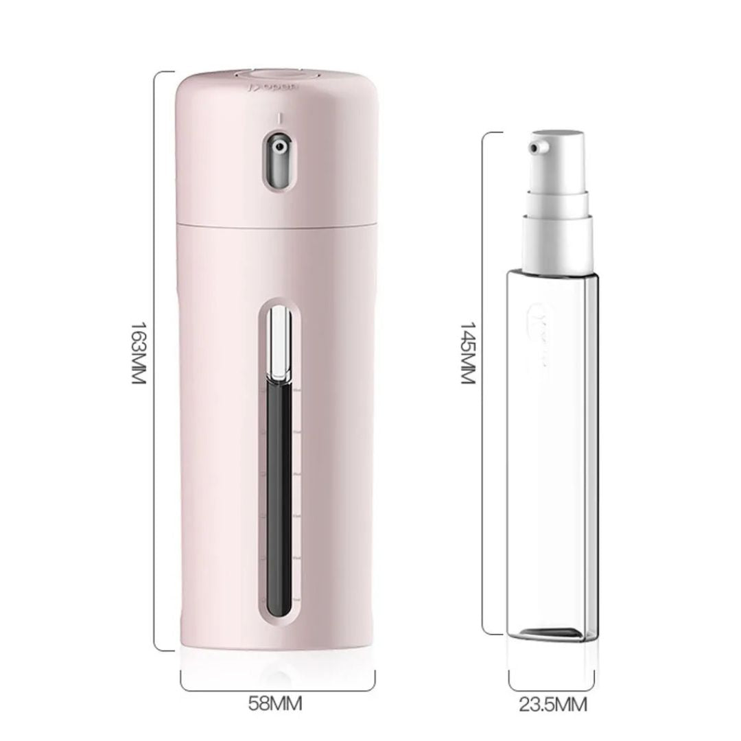 Rosa Sprühflasche und transparente Sprühflasche, 135mm, für Kosmetik, tragbar, nachfüllbar.