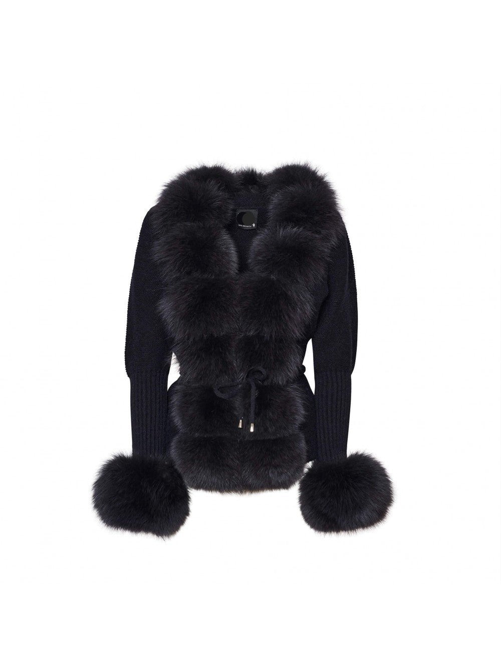 Schwarze Jacke mit luxuriösem Kunstpelzkragen und -manschetten, modisch und elegant, ideal für Herbst- und Wintermode.