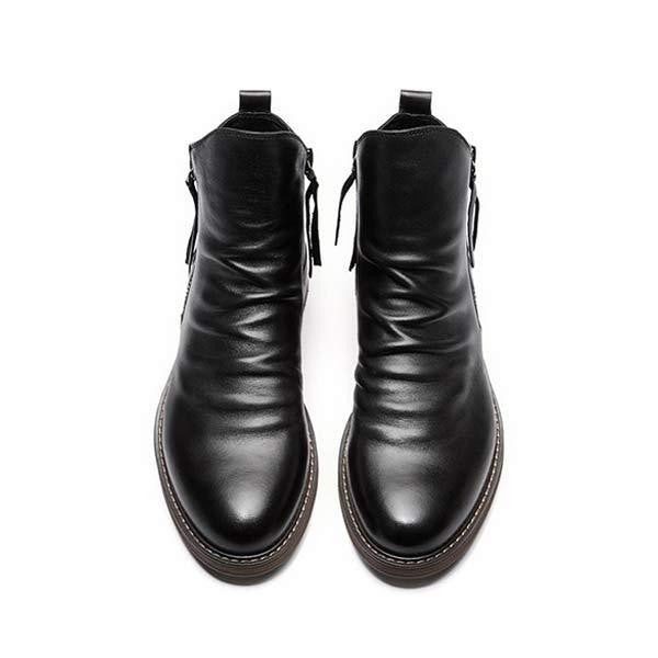 Schwarze Lederstiefeletten für Herren, elegant und modern, mit seitlichem Reißverschluss. Perfekt für Business und Freizeit. Hochwertige Verarbeitung.