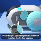 Elektronisches Gerät mit blauem Power-Knopf, Anleitung zur Moduswechsel durch 3-sekündiges Drücken. Innovatives Design, benutzerfreundlich.