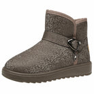 Damen-Snowboots, wasserdicht, rutschfest, mit Schnalle, warm gefüttert, Winter 2023, glänzend, dickes Plüsch, modisch, bequem, braun.