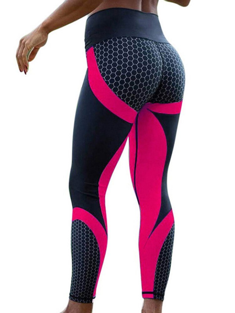 Sportliche Leggings in Schwarz und Pink mit geometrischem Muster, ideal für Fitness und Yoga. Bequeme Passform, atmungsaktives Material.