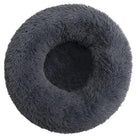 Rundes, flauschiges Hundebett in Dunkelgrau, ideal für Haustierkomfort. Perfekt für kleine bis mittelgroße Hunde. Weiches, gemütliches Design.