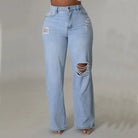 Damen-Jeans mit hohem Bund, hellblau, zerrissen, modisch, bequem, ideal für Freizeitoutfits, trendige Denim-Hose für stilvolle Looks.