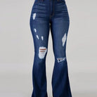 Damen-Jeans mit Schlag, dunkelblau, zerrissen, modisch, Vintage-Stil, hohe Taille, lässig, bequem, trendige Denim-Hose für Frauen.