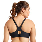 Damen Plus Size Sport-BH mit Mesh, schwarz, Racerback-Design, ideal für Fitness und Komfort. Große Größen, atmungsaktiv, stützend.
