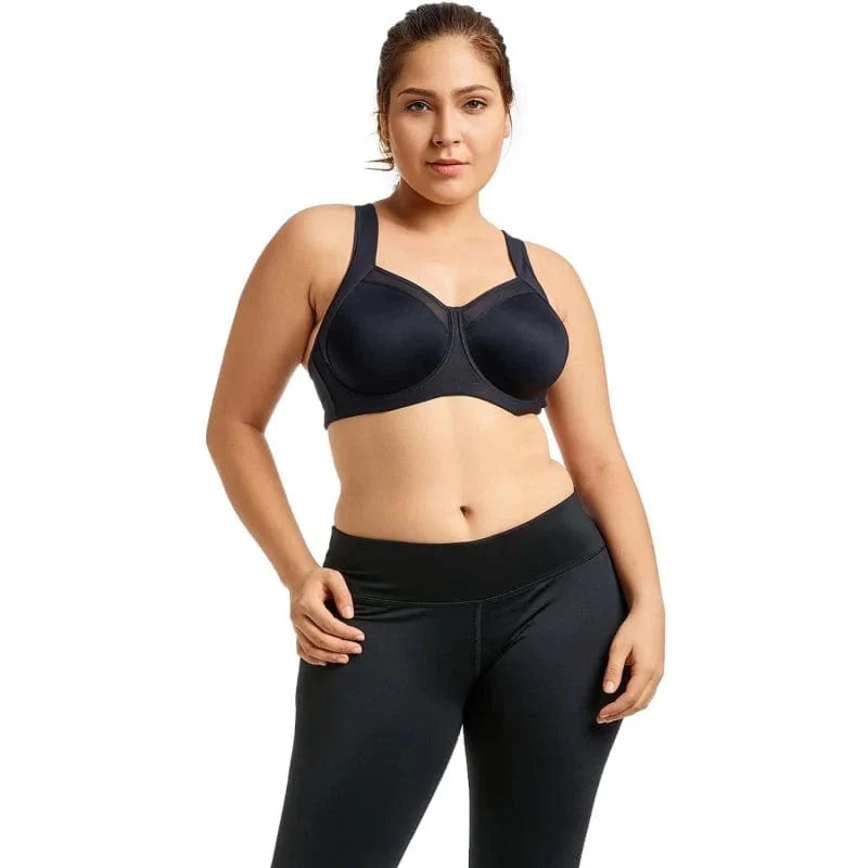 Plus-Size Sport-BH mit Mesh, ideal für Fitness und Komfort. Atmungsaktives Design, perfekte Unterstützung für aktive Frauen.