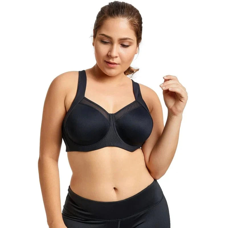 Plus-Size Sport-BH mit Mesh-Einsatz, ideal für Fitness und Komfort. Atmungsaktives Design, perfekte Unterstützung für aktive Frauen.