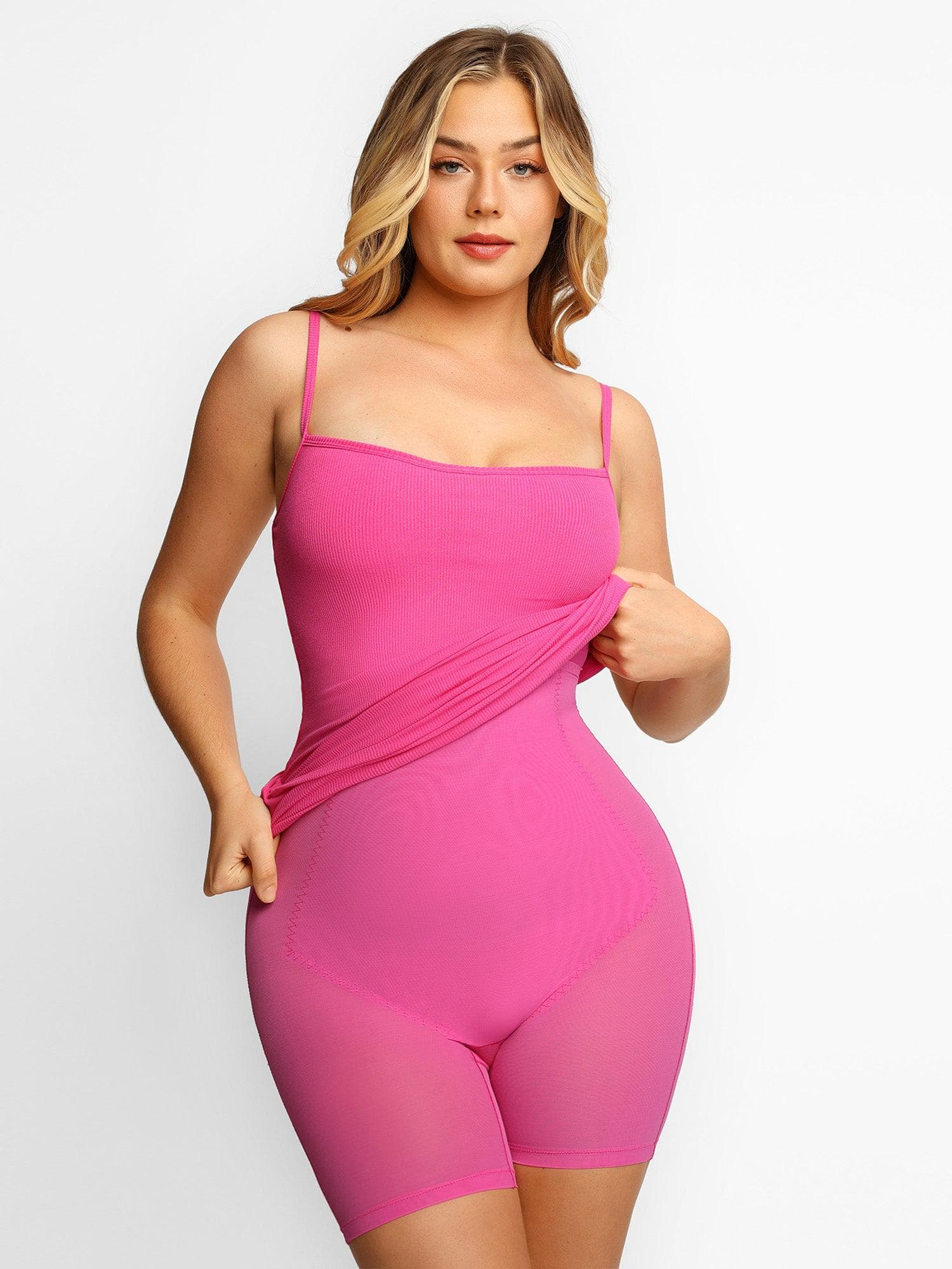 Damen Shaping Slip Dress in Pink, figurformend, mit integriertem Body, ideal für Lounge und Freizeit. Bequeme Passform, weiches Modal-Material.