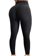 Schwarze Damen-Leggings mit Wabenstruktur, hohe Taille, formend, Sportbekleidung.