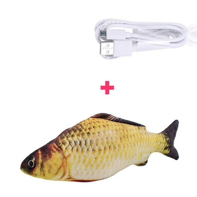USB-Ladekabel und realistisches Fischspielzeug aus Stoff, interaktiv für Katzen.