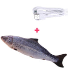 Plüschfisch-Spielzeug mit USB-Ladekabel, interaktives Katzenspielzeug, realistisch, grau.