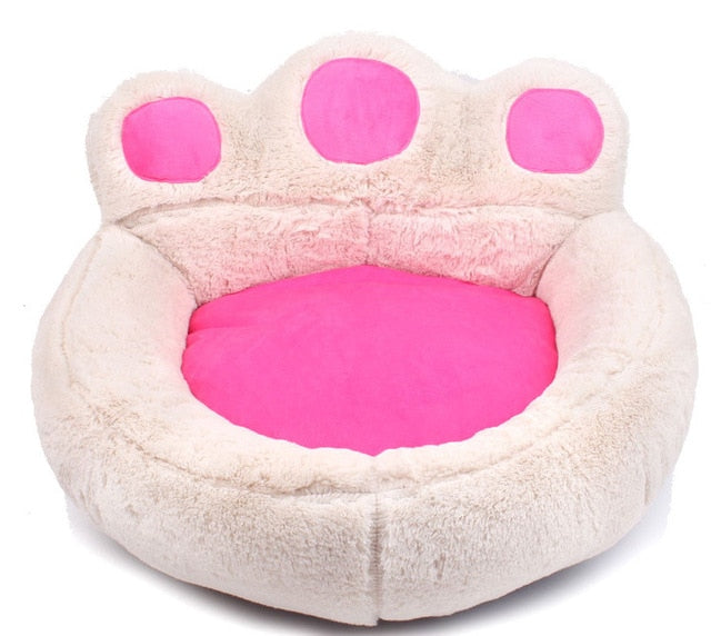 Kuscheliges Hundebett in Pfotenform, beige mit pinken Akzenten, Haustierbedarf.