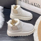 Damen-Winterstiefel, plüschgefüttert, rutschfest, wasserdicht, beige, knöchelhoch. Perfekt für kalte Tage, modisch und bequem.