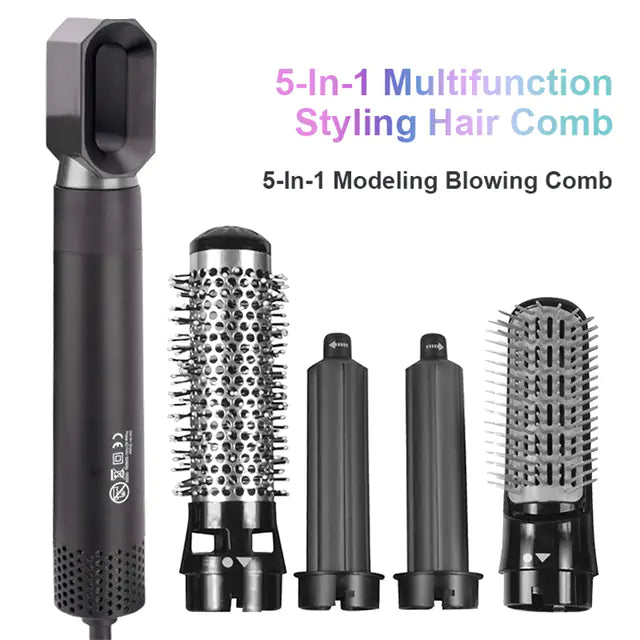 5-in-1 Multifunktions-Haartrocknerbürste, Styling-Kamm, Lockenstab, Glättbürste, Volumenbürste, vielseitiges Haarstyling-Tool.