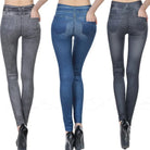 Damen-Jeans-Leggings in Grau, Blau und Schwarz, figurbetont, hoher Bund, elastisch, modisch, ideal für Freizeit und Alltag.