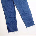Damen-Jeans mit Fransen, blau, Vintage-Look, hoher Bund, gerade Passform. Perfekt für lässige Outfits und modische Streetwear.