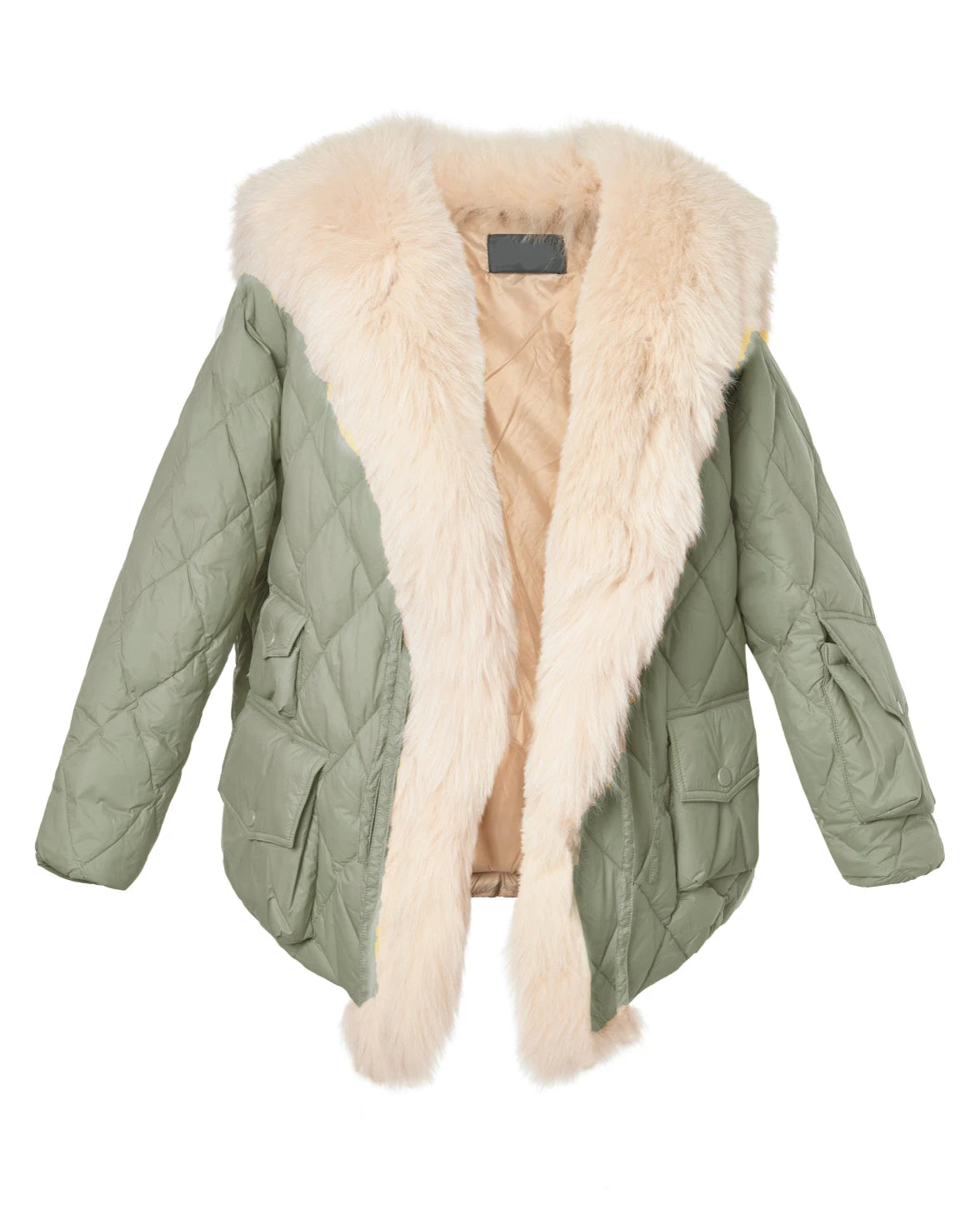 Grüne Steppjacke mit Kunstfellkragen, warm gefüttert, ideal für Wintermode. Stilvoller Mantel, perfekt für kalte Tage und trendige Outfits.