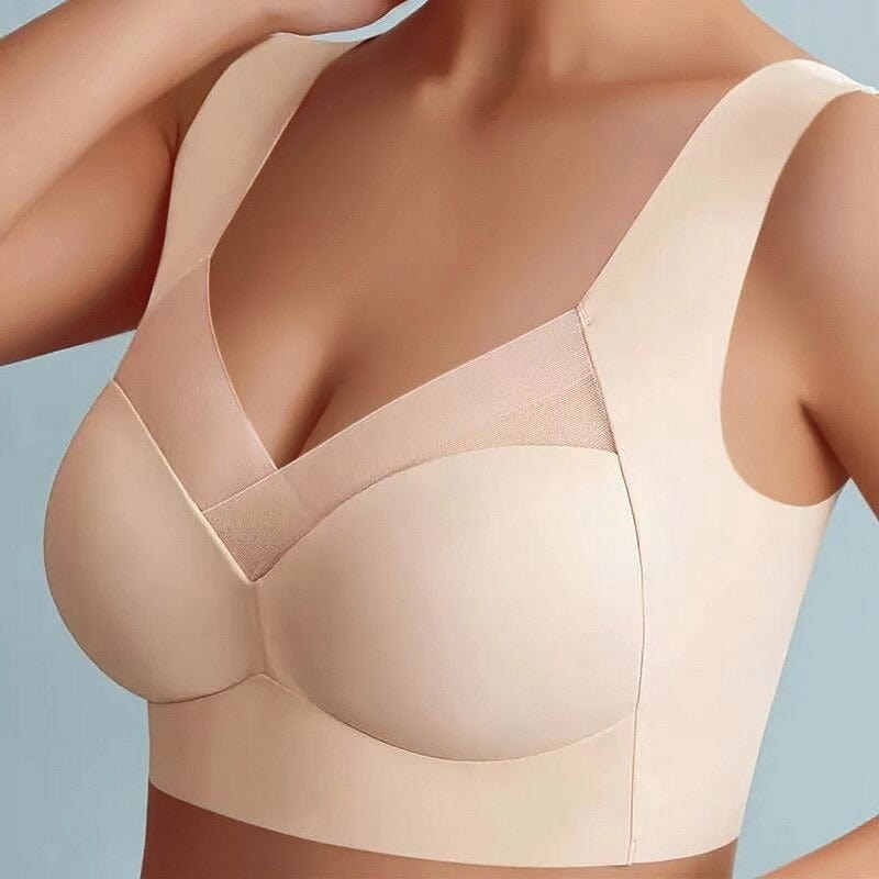 Nahtloser Damen-BH in Beige, große Größe, bequem und stützend, ideal für den Alltag. Perfekte Passform, weiches Material, modisches Design.