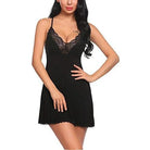 Schwarzes Spitzen-Nachthemd mit dekorativem Rücken, verstellbaren Trägern und elegantem Design. Perfekt für sinnliche Nächte und Komfort.